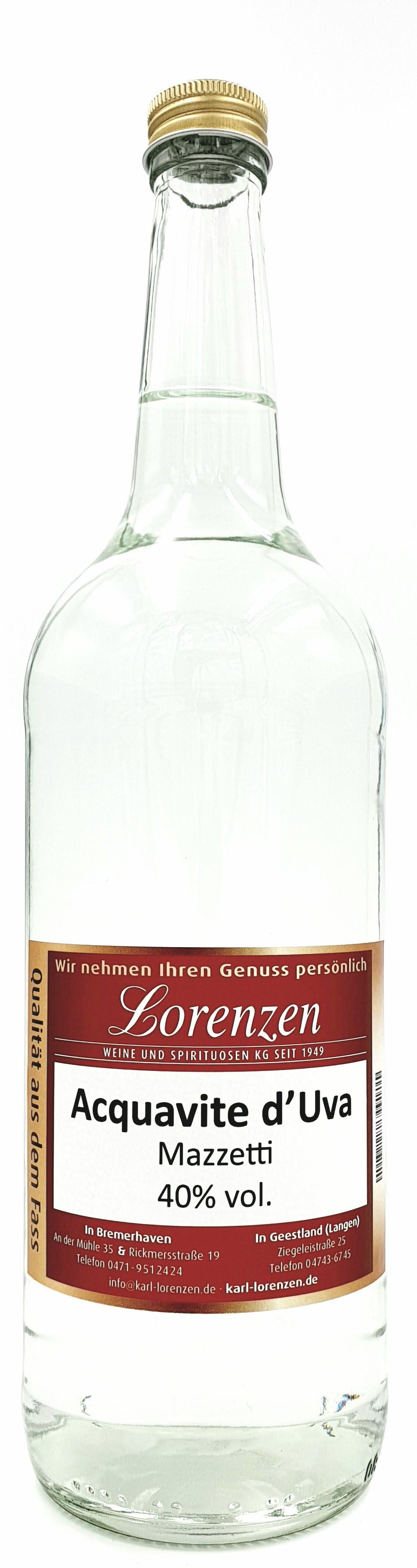 Mazzetti Acquavite d'Uva Piemont Italien 40% Vol. lose vom Fass