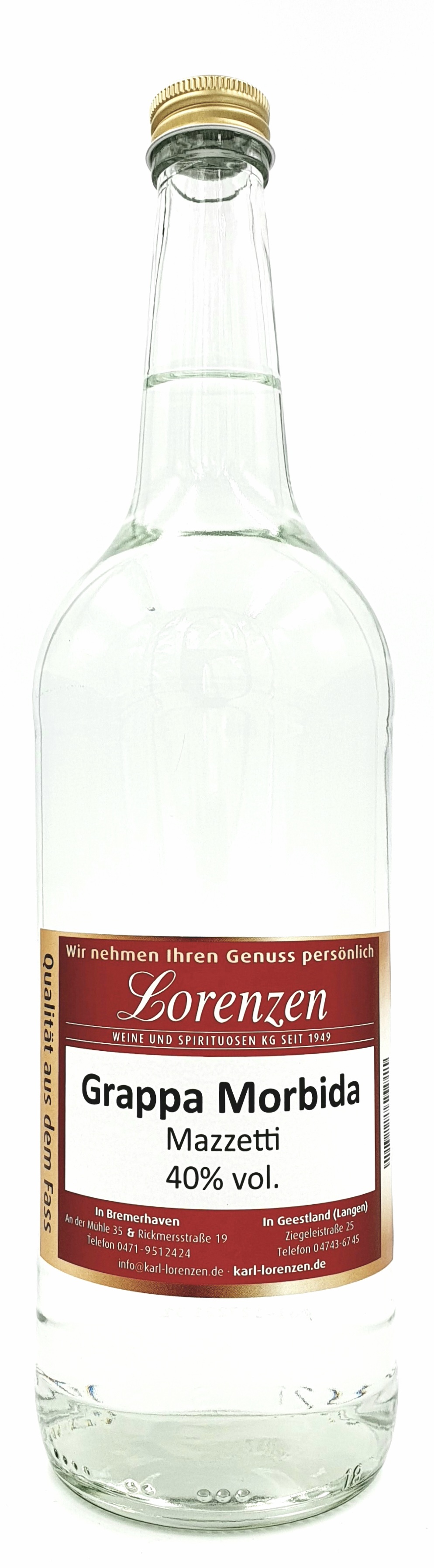 Mazzetti Grappa Morbida Piemont Italien 40% vol. lose vom Fass