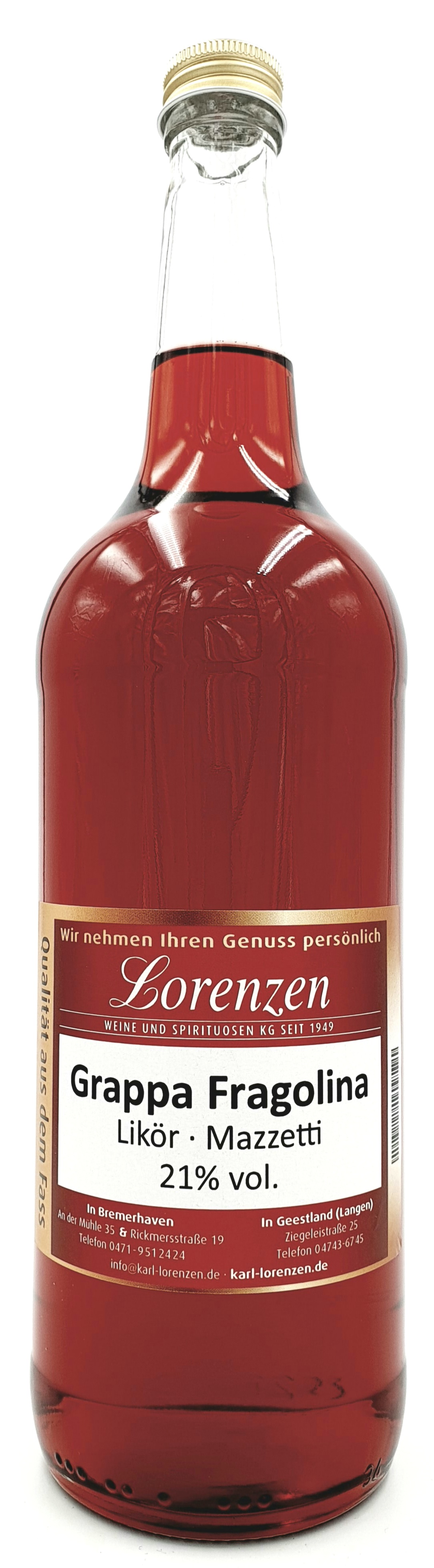 Mazzetti Fragolina ital. Likör aus Wald-Erdbeeren Piemont Italien 21% vol. lose vom Fass