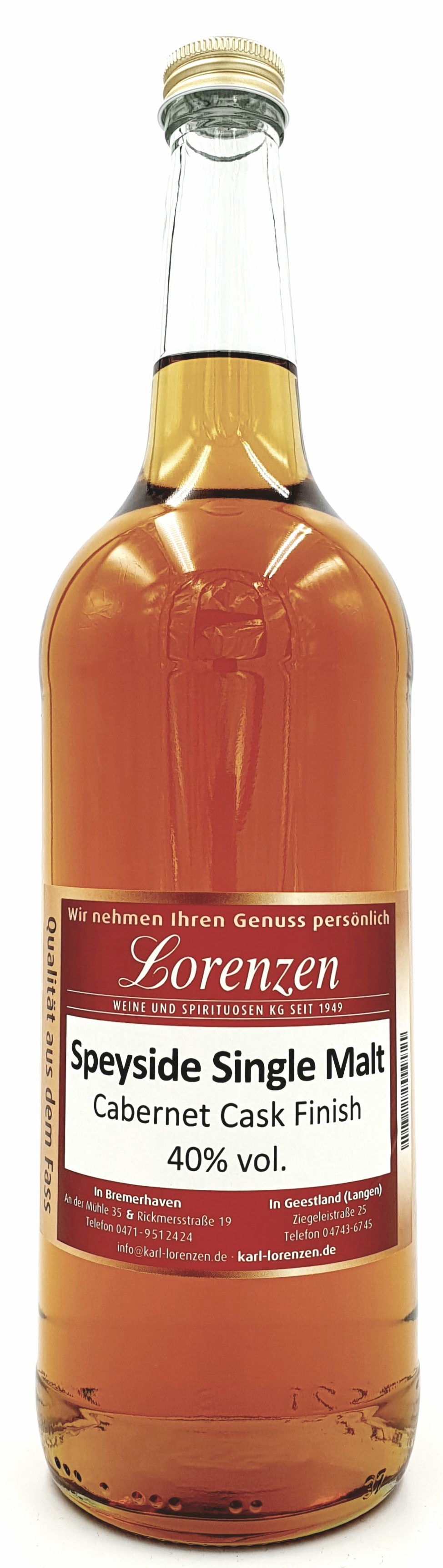 Speyside Single Malt Whisky Cabernet Cask Finish 40% vol. lose vom Fass