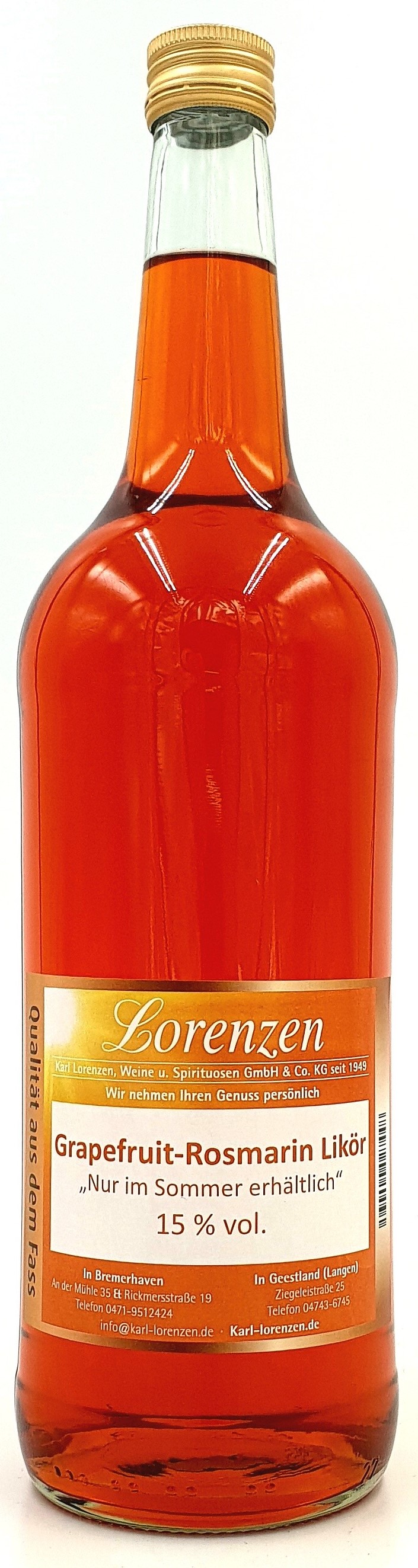 Grapefruit-Rosmarin Likör 15% vol. lose vom Fass "Nur im Sommer erhältlich" NEU