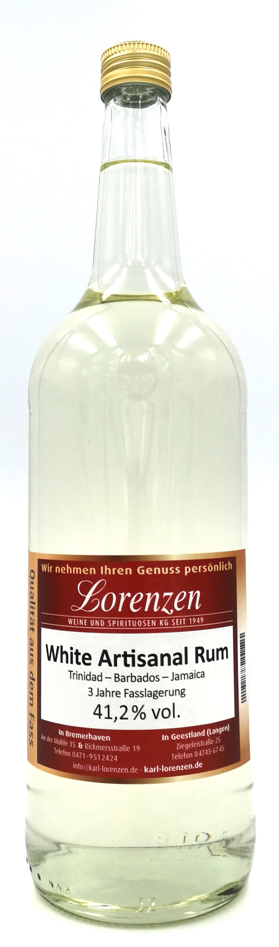 White Artisanal Rum 41,2% vol. 3 Jahre Trinidad, Barbados, Jamaica lose vom Fass