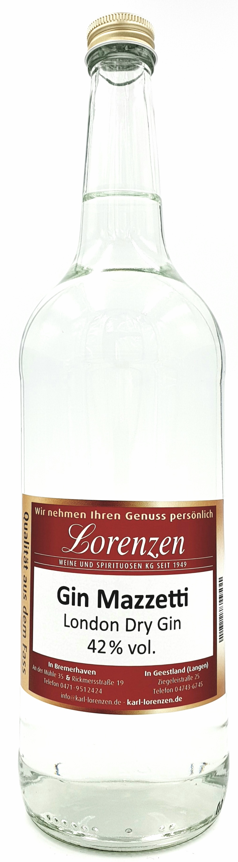 Mazzetti London Dry Gin Piemont Italien 42% vol. lose vom Fass