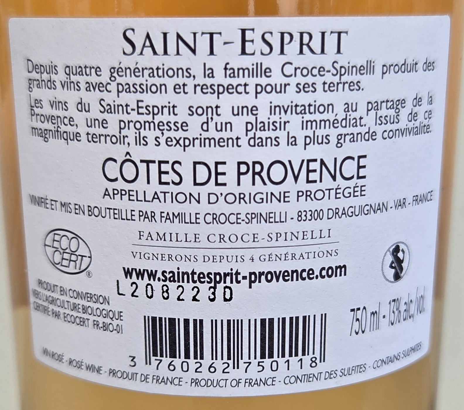 Château Saint-Esprit ROSÉ-CÉLESTE AOP Jahrgang 2022 Côtes de Provence Frankreich BIO 0,75 l