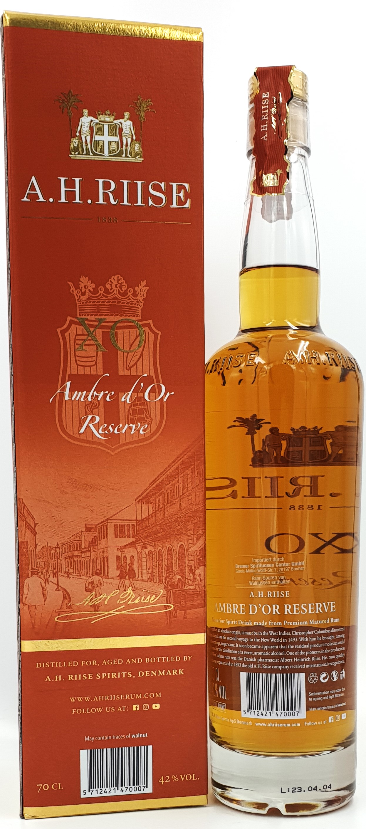 A.H. Riise XO Reserve" Ambre d'Or" 42% vol. 0,7L