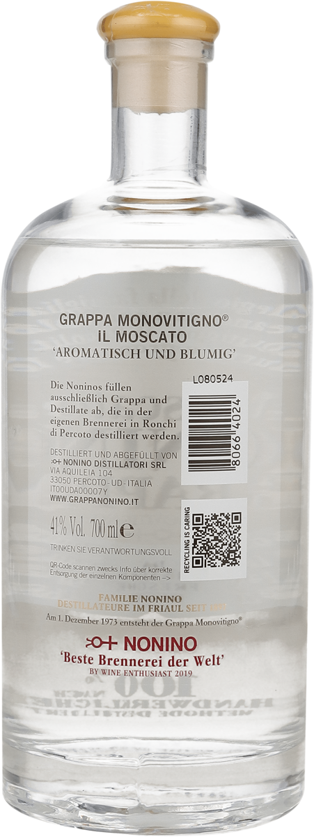 Nonino il Moscato Grappa 41% vol. Grappa Monovitigno, 0,7 l