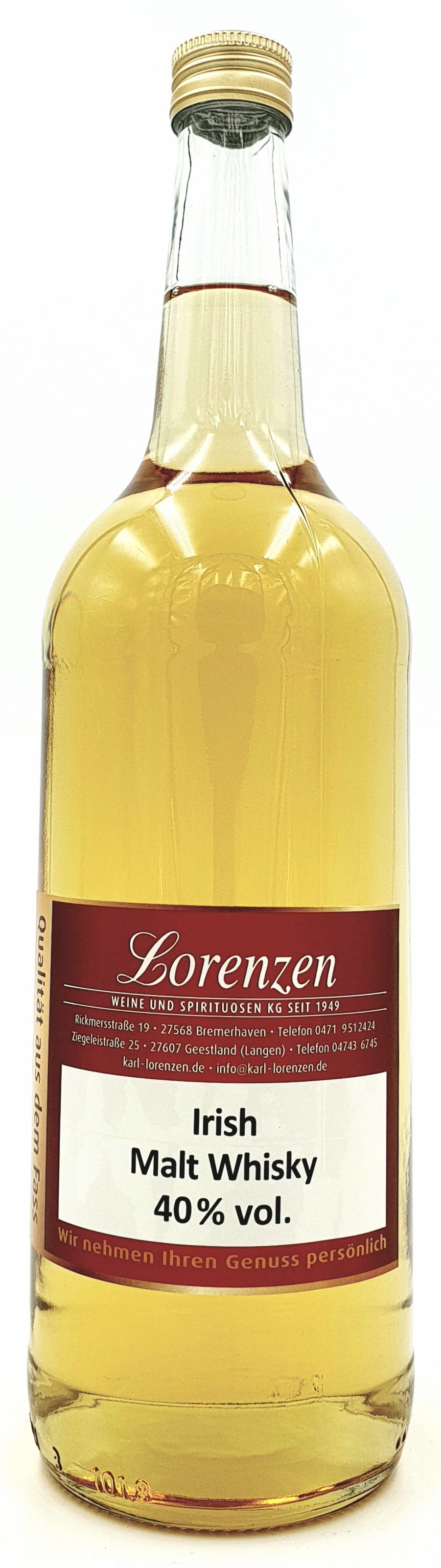 Irish Pure Malt Whisky 40% vol. lose vom Fass