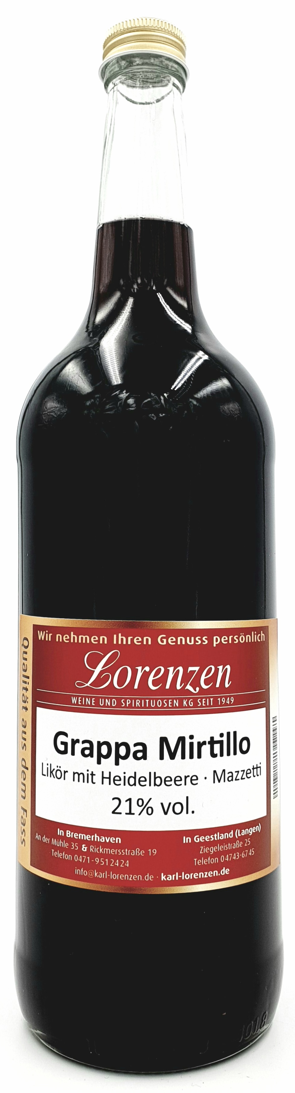 Mazzetti Mirtillo ital. Likör aus Heidelbeeren Piemont Italien 21% vol. lose vom Fass